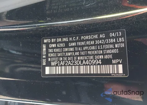 2013 Porsche Cayenne Diesel z USA, uszkodzony, nr VIN WP1AF2A23DLA40994